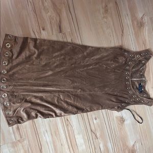 Tan Suede Dress with Gold Stud Circles